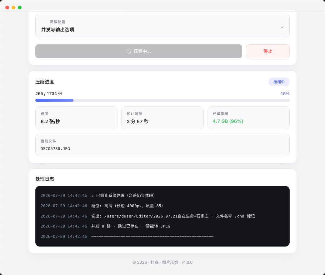 图片压缩批量处理进度