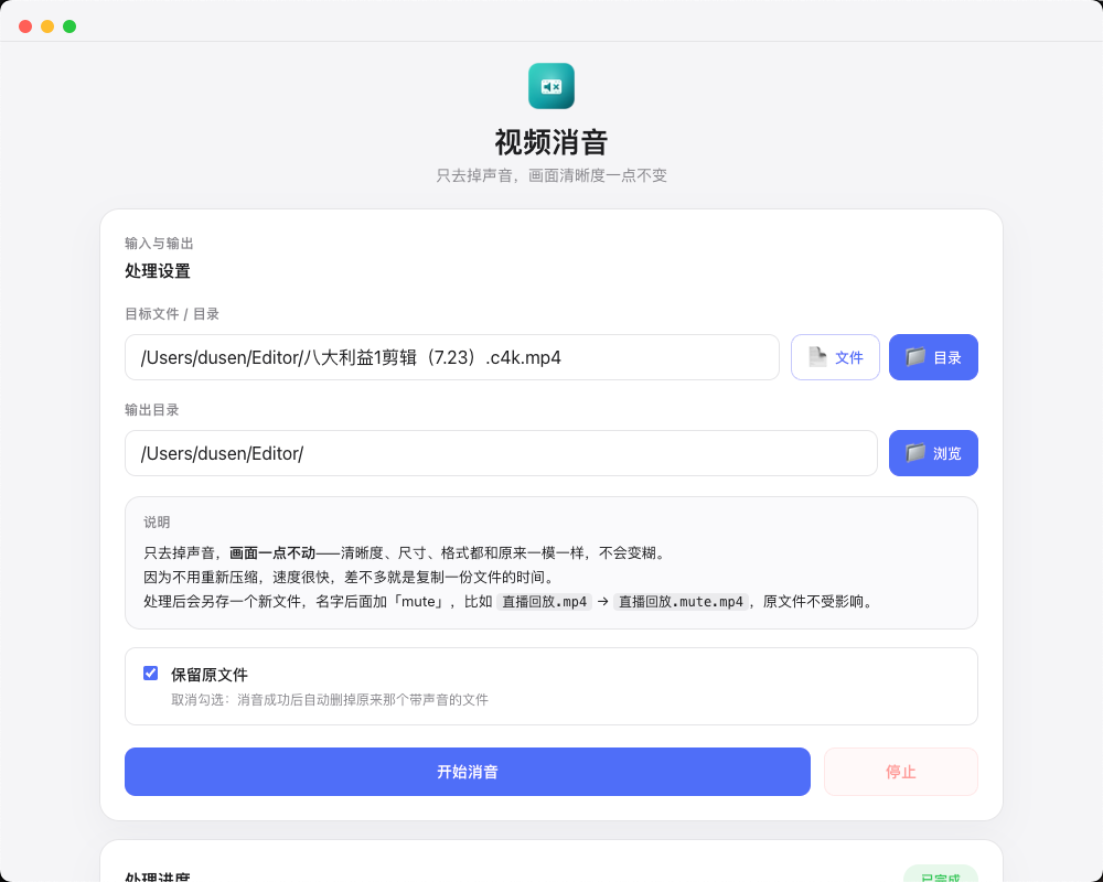 视频消音处理设置